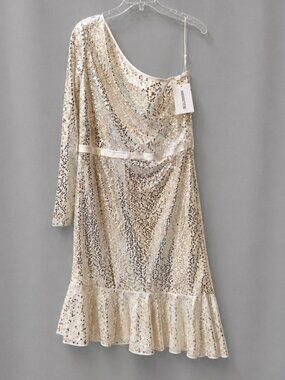 NWT Marchesa Notte Ivory Sequin One Shoulder Midi Dress Size 12